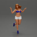 happy girl in a bra  and shorts, jumping on one leg - Only-Games