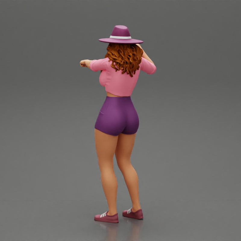 Travel woman in hat and short pointing her next destination using world map - Only-Games