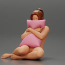 Naked girl scared sitting and holding a pillow while watching a horror movie on TV - Only-Games