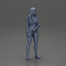 sporty happy girl standing in mini jacket and short with long hair - Only-Games