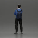 Confident Man with Backpack in Blue Sweater, Pondering Thoughts - Only-Games