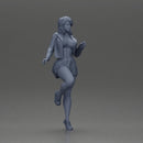 Confident Woman Strikes Dynamic Pose in mini jacket and mini skirt - Only-Games