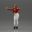 Confident woman in red jacket white leggings striking a pose - Only-Games