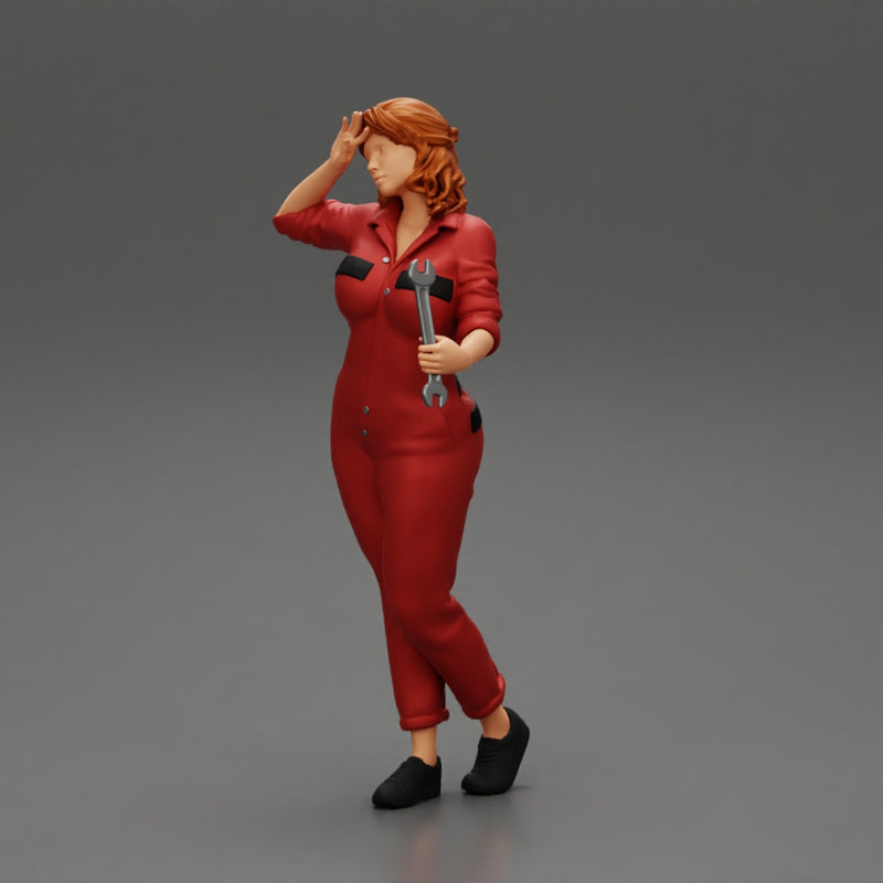 Tired woman mechanic holding a spanner - Only-Games