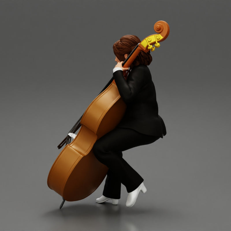 Beautiful young woman musician sitting on a vintage double bass - Only-Games