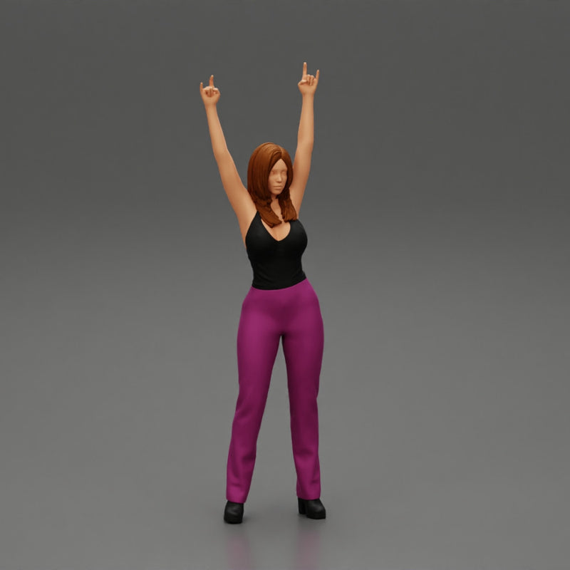 Young girl raised up two hands with sign of the horns - Only-Games