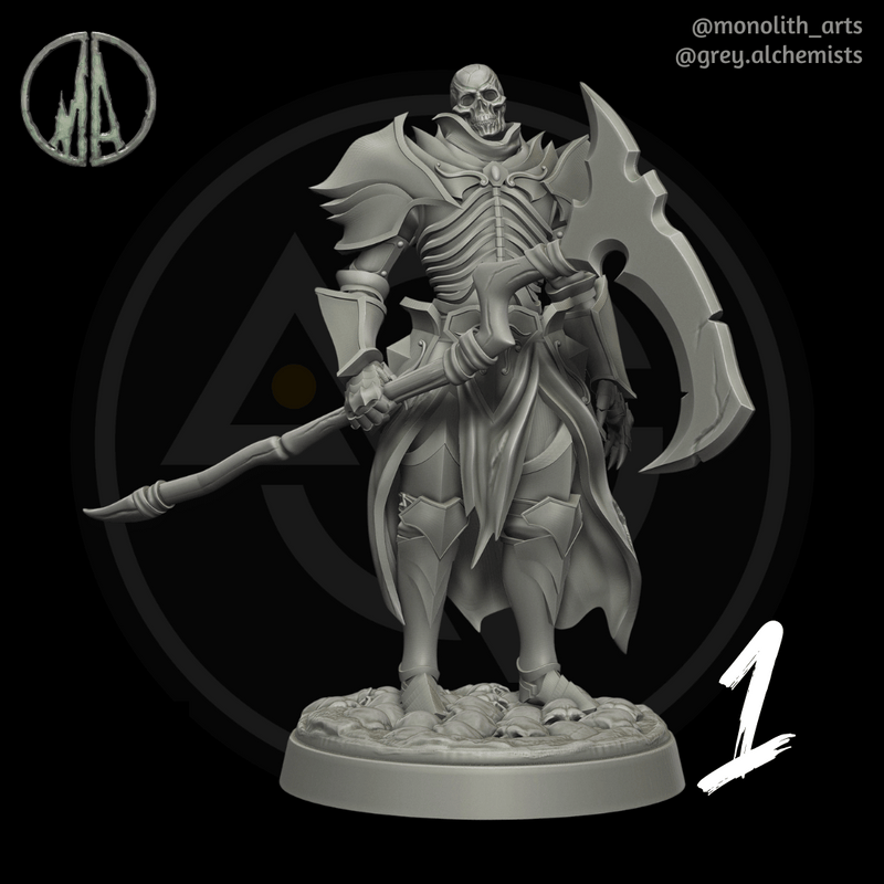 Skeleton Knight with Scythe - Set of 4 Different Poses - Fantasy Resin Miniatures in 32mm - DnD Monsters