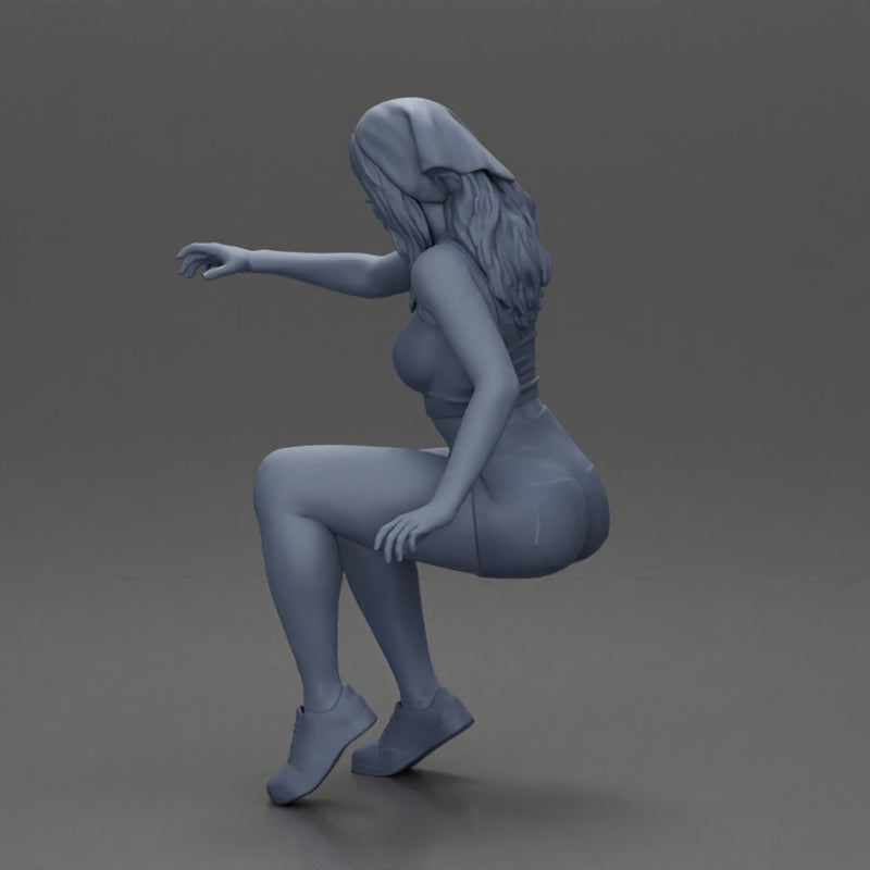 girl sitting in shorts and a scarf hair wants to grab something - Only-Games