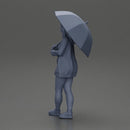 Pretty Girl with an Umbrella in Open Sweater and shorts Posing and Standing - Only-Games