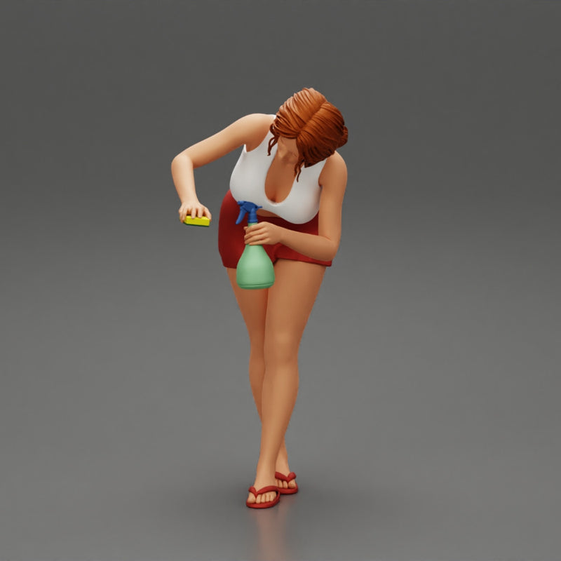 sexy girl cleaning in sponge and cleaning bottle - Only-Games