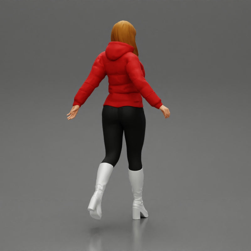 2 Fashion woman in jacket and boots dragging suitcase  walking in airport terminal - Only-Games