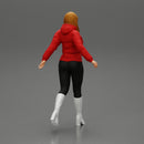 2 Fashion woman in jacket and boots dragging suitcase  walking in airport terminal - Only-Games