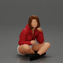 Pretty Girl with an Umbrella in Jacket and Shorts Sitting - Only-Games