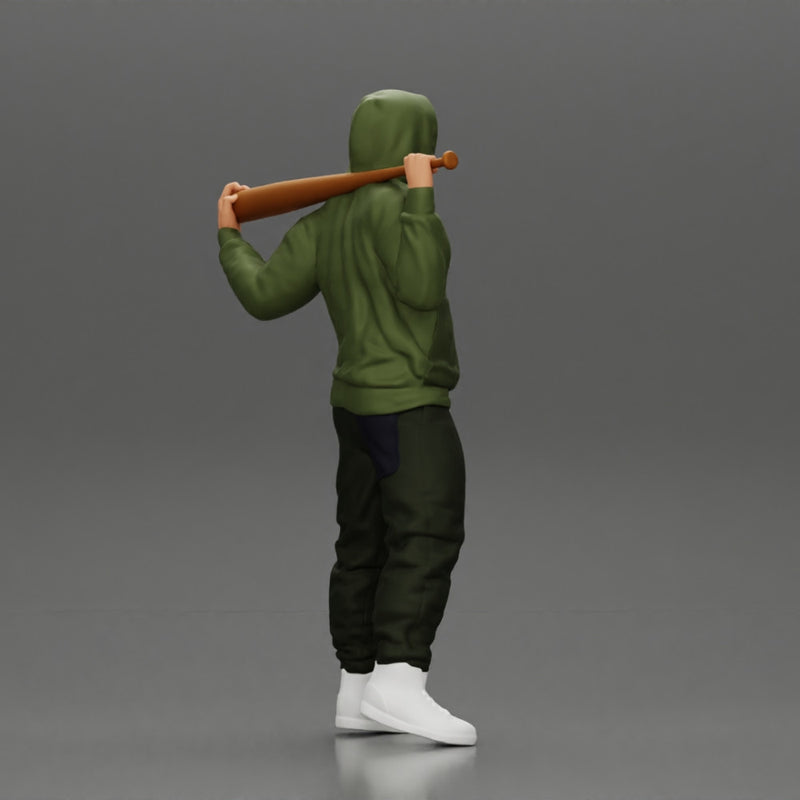 Gangster in hoodie sunglasses and cap holding A Baseball Bat on his shoulder - Only-Games