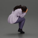 sad girl in a puff-sleeve shirt sitting and crying with her hands covering her face - Only-Games