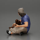 young man in a bonnet sitting crossing his legs and hugging a dog - Only-Games