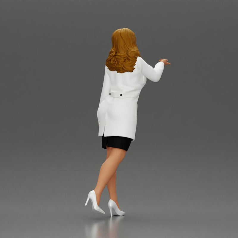 Elegant Teacher in White Coat Gesturing with Confidence and Professionalism - Only-Games