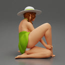 young woman in a summer suit and hat sitting - Only-Games