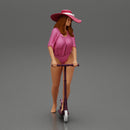 Sexy Woman Riding Electric Scooter on the beach Wearing onepice and hat - Only-Games