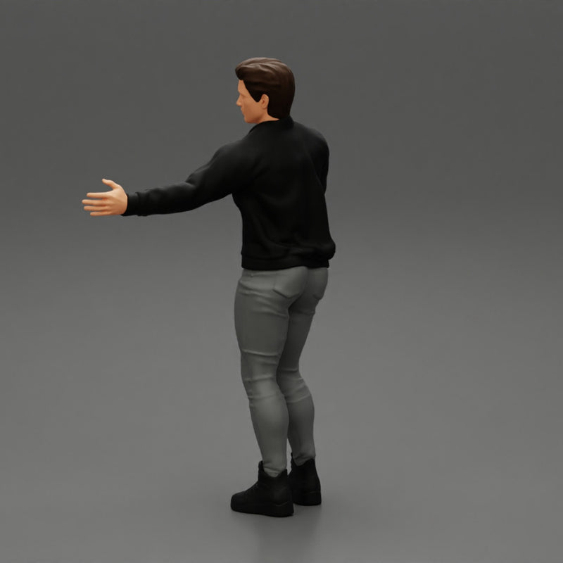 young man standing and explaining with hands - Only-Games