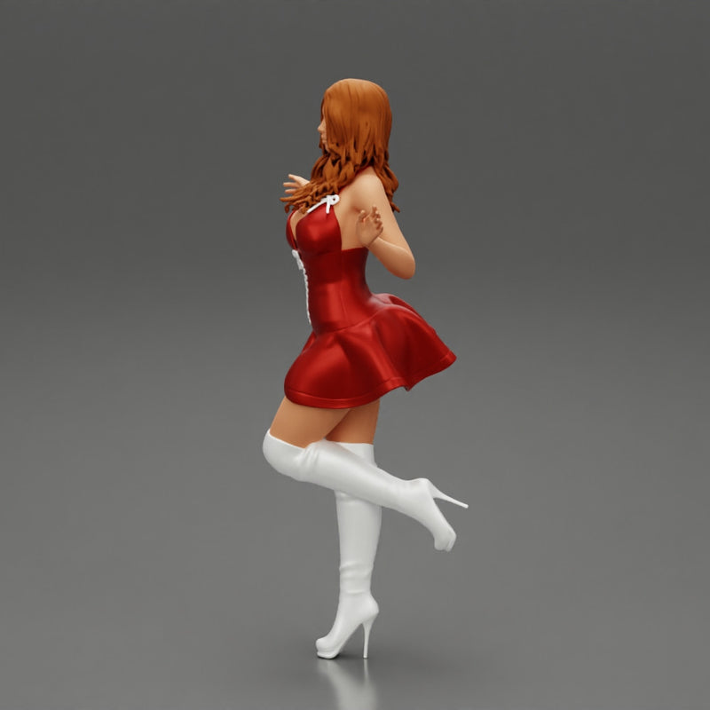 santa girl in Dress and hat Standing on One Leg