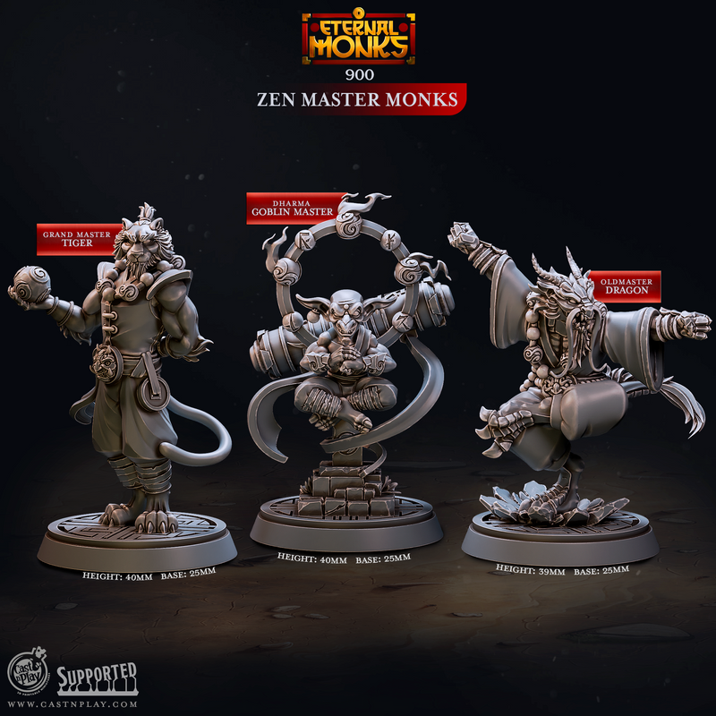 Zen Master Monks - Eternal Monks - CastNPlay - Terrain Wargaming D&D DnD 28mm 32mm 40mm 54mm - Only-Games