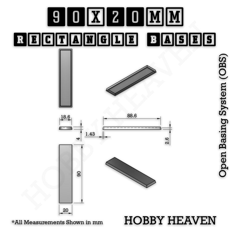 Rectangle Bases Range Sizes - 75x30mm to 125x40mm Medium Sizes 3d Print Full Range Tabletop Games - Only-Games