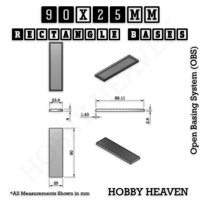 Rectangle Bases Range Sizes - 75x30mm to 125x40mm Medium Sizes 3d Print Full Range Tabletop Games - Only-Games