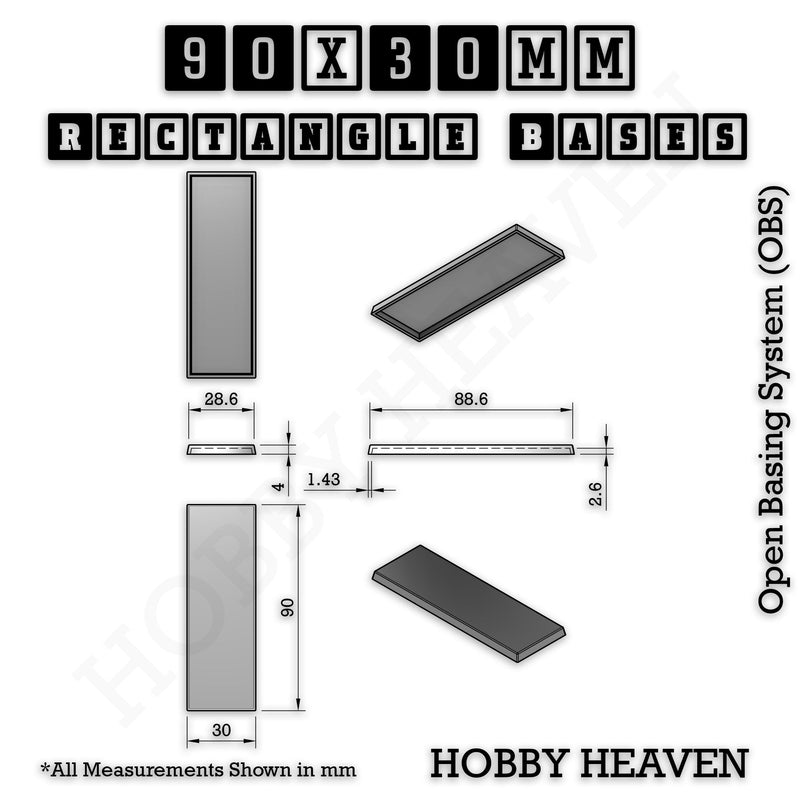 Rectangle Bases Range Sizes - 75x30mm to 125x40mm Medium Sizes 3d Print Full Range Tabletop Games - Only-Games