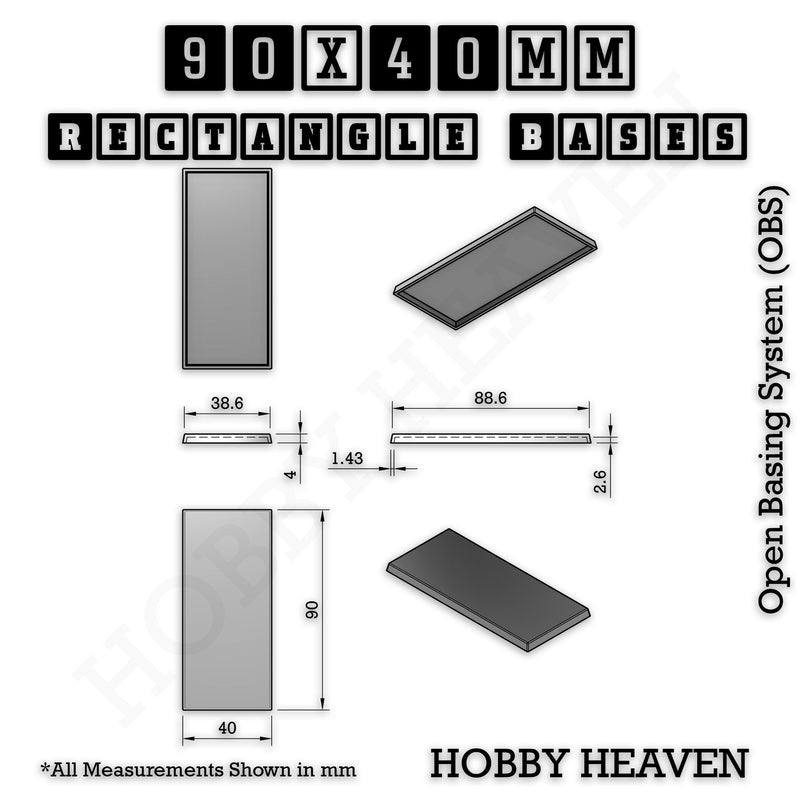Rectangle Bases Range Sizes - 75x30mm to 125x40mm Medium Sizes 3d Print Full Range Tabletop Games - Only-Games
