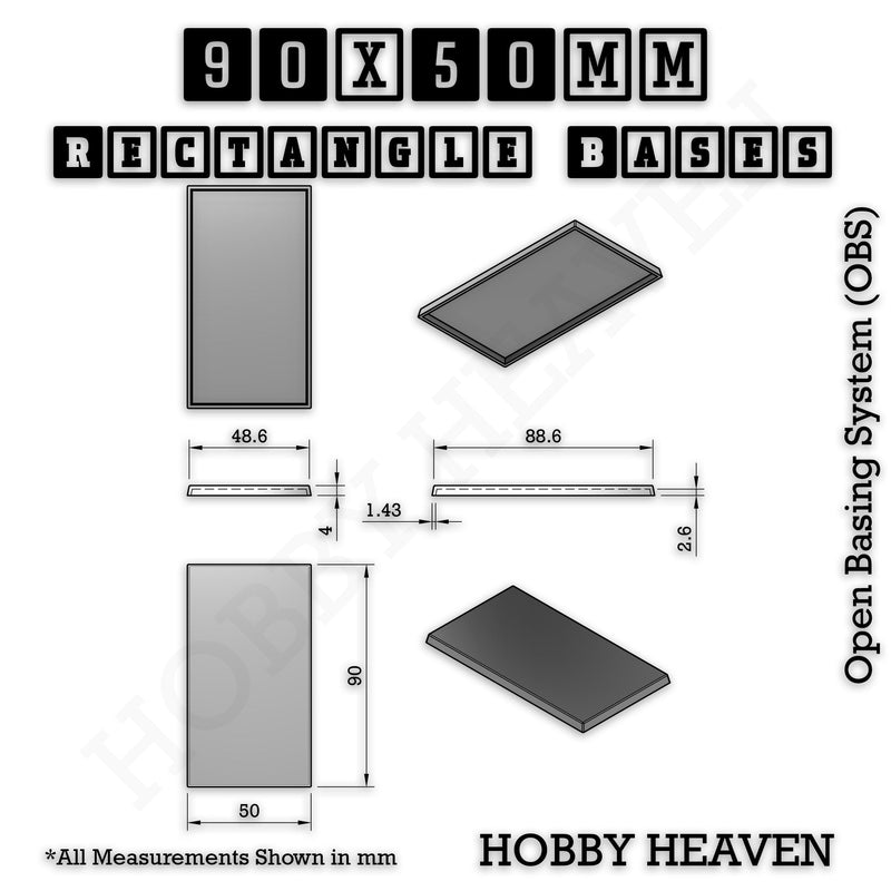 Rectangle Bases Range Sizes - 75x30mm to 125x40mm Medium Sizes 3d Print Full Range Tabletop Games - Only-Games