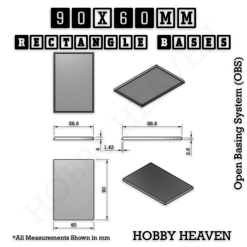 Rectangle Bases Range Sizes - 75x30mm to 125x40mm Medium Sizes 3d Print Full Range Tabletop Games - Only-Games