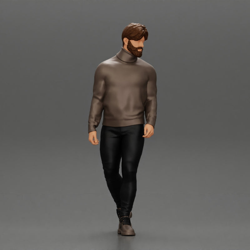 Stylish Man Walking in Turtleneck