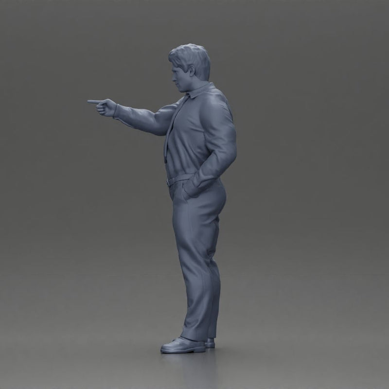 Serious businessman in a white shirt tie, and pants pointing with authority, hand in pocket - Only-Games