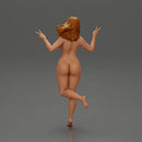 Naked happy girl jumping on one leg - Only-Games