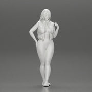 Beautiful woman with long hair in a bodysuit with an open vest - Only-Games