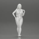 Beautiful woman with long hair in a bodysuit with an open vest - Only-Games