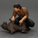 man sitting on the sidewalk and petting his dog - Only-Games