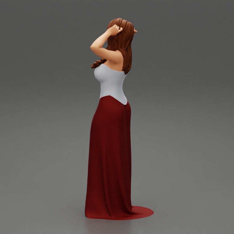 sexy girl in long dress with long hair standing - Only-Games