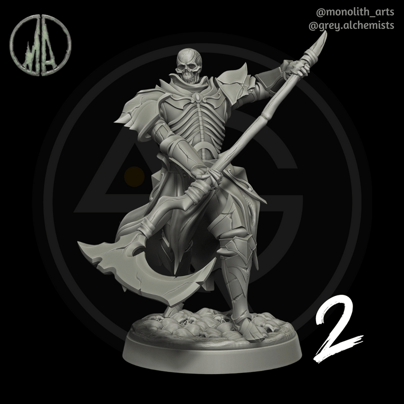 Skeleton Knight with Scythe - Set of 4 Different Poses - Fantasy Resin Miniatures in 32mm - DnD Monsters