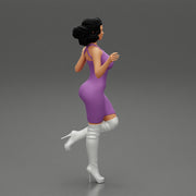 Woman in Mini Dress is Standing on One Leg - Only-Games