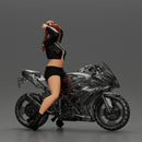 attractive girl on the motorbike stopping and putting hands on hair - Only-Games