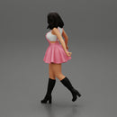 2 Young woman in sexy dress and boots pulling suitcase  walking in airport terminal - Only-Games