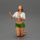 Sexy girl in mini shirt and jean shorts sitting on her knees - Only-Games