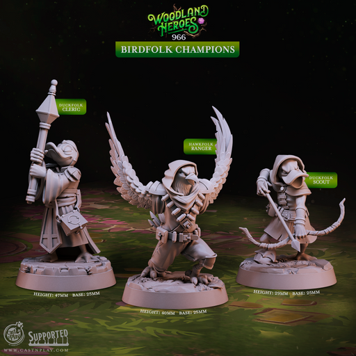 Birdfolk Champions - Woodland Heroes - CastNPlay - Terrain Wargaming D&D DnD 28mm 32mm 40mm 54mm - Only-Games