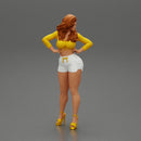 Sexy girl in short and heels with long hair posing - Only-Games