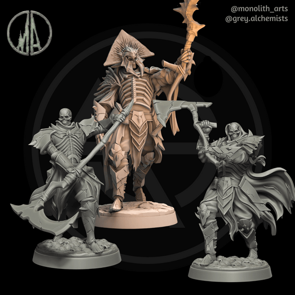 Skeleton Knights Unit - Set of 3 Unique Fantasy Resin Miniatures in 32mm - DnD Monsters