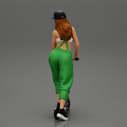 2 Sexy Woman Riding Electric Scooter At Parking Wearing overalls suit and cap - Only-Games