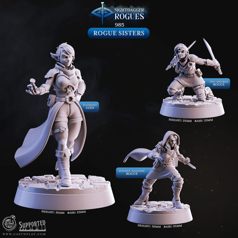 Rogue Sisters - Nightdagger Rogues - CastNPlay - Terrain Wargaming D&D DnD 28mm 32mm 40mm 54mm - Only-Games