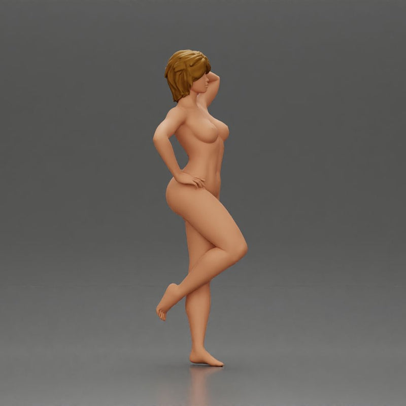 Naked girl with short hair leaning on a car - Only-Games